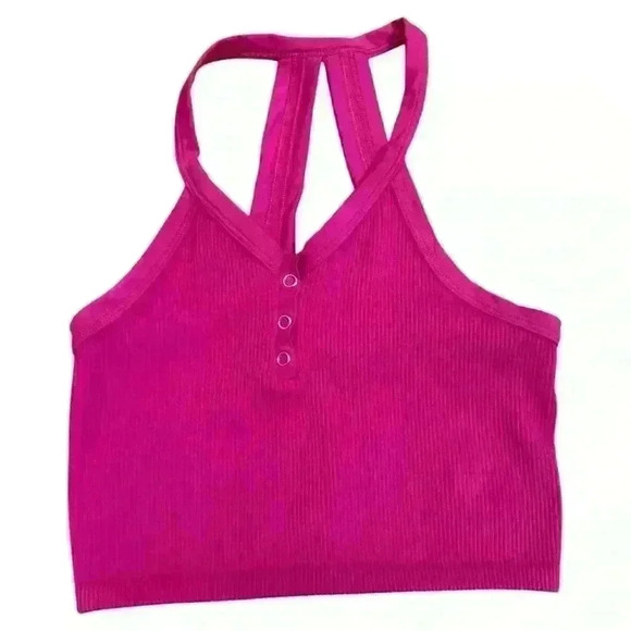 Free People Movement Magenta Free Throw Henley Crop Tank Size Small - Picture 4 of 9